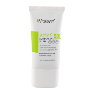 کرم ضد آفتاب SPF50 پوست چرب اکتی ویت ویتالیر بژ طبیعی 50 میلی لیتر