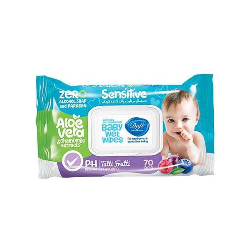 دستمال مرطوب کودک دافی مدل Sensitive بسته 70 عددی