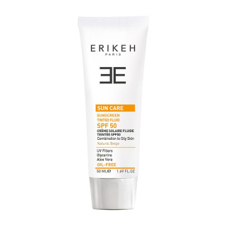 فلوئید ضد آفتاب بژ طبیعی و فاقد چربی دارای spf50 اریکه حجم 50میل