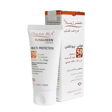 کرم ضد آفتاب مولتی پروتکشن SPF50 فاقد چربی بی رنگ دکتر ژیلا ۵۰ میل