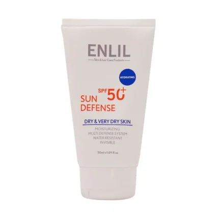 انليل کرم ضد آفتاب بي رنگ سان ديفنس SPF50 مناسب پوست خشک 50ميل